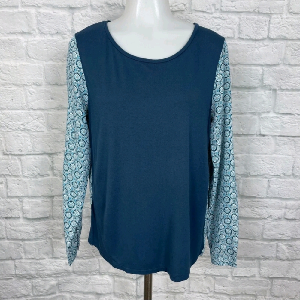 Ann Taylor Top xxsp Blue Mixed-Media Long Sleeve Blouse Women's Casual